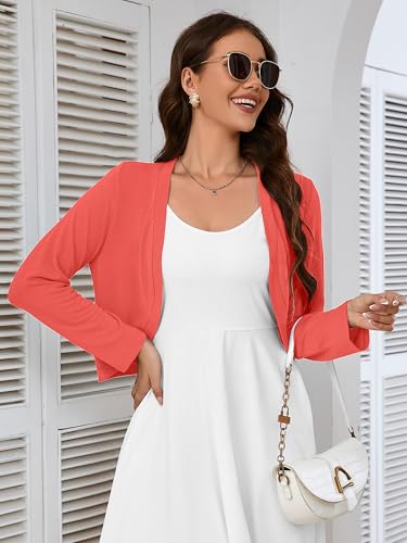 Image of Heymoments Women's Long Sleeve Thin Kintted Shrugs Sweaters Lightweight Cropped Tops Open Front Cardigan for Dress