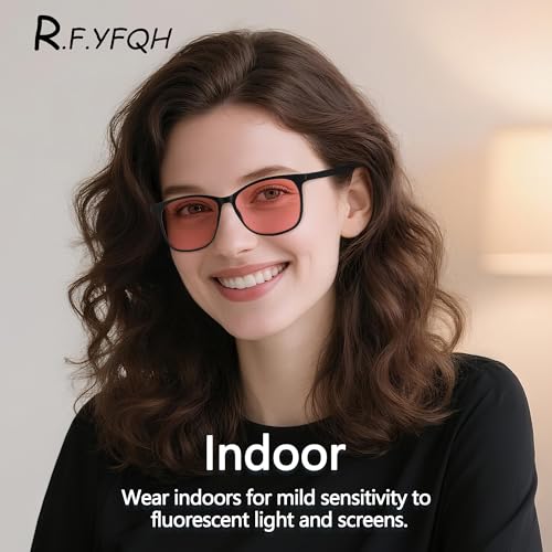 Image of Indoor Fluorescent-41 Pink Tinted Blue Light Blocking Glasses for Migraine, Light Sensitivity, Photophobia & LED Gaming Computer Screen Glare JF6221