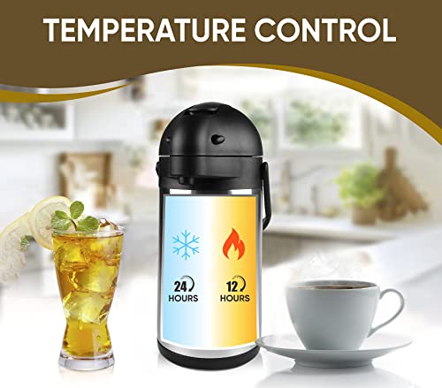 Garrafa térmica de café Airpot de 2,4 litros – Dispensador de café de aço inoxidável com bomba – Dis