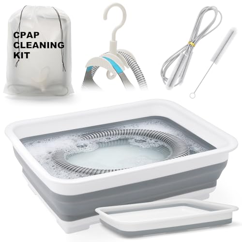 CPAP Cleaning Kit for Hose & Mask with Collapsible Wash Basin & Hose Hanger 7ft Cleaning Brush CPAP Cleaning Supplies with Storage Bag for 22mm & 15mm Tube