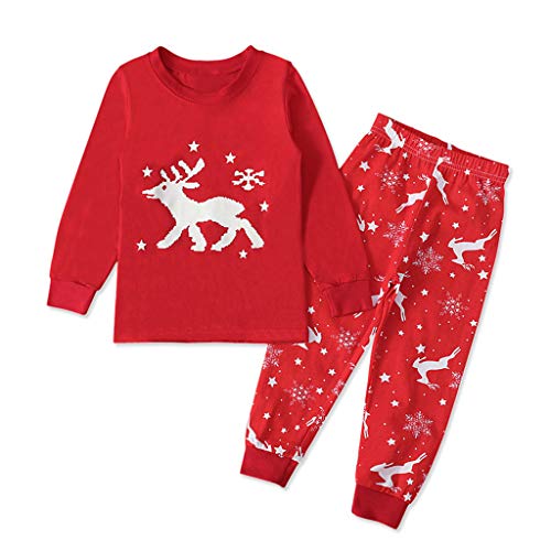 Kids Christmas Long Sleeve Pajamas Sets Toddler Baby Snow Deer Printed Tops+Pants Outfits Soft Casual Child Xmas Set