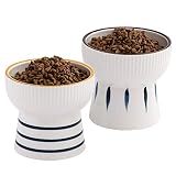 2 Pack Ceramic Raised Cat Food Bowls,15 Ounces Porcelain Elevated Water Bowl, Porcelain Stress Free
