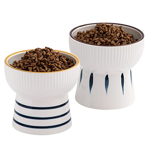 2 Pack Ceramic Raised Cat Food Bowls,15 Ounces Porcelain Elevated Water Bowl, Porcelain Stress Free Backflow Prevention Feeding Pet Dish For Cats And Small Dogs, Dishwasher And Microwave Safe #TOP14