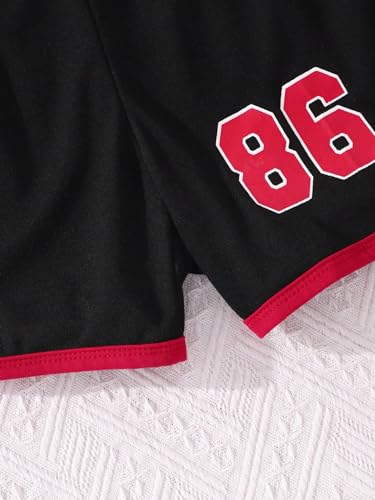 Image of OYOANGLE Girl's 3 Piece Outfit Letter Graphic Basketball Tank Top and Track Shorts with Crop Top