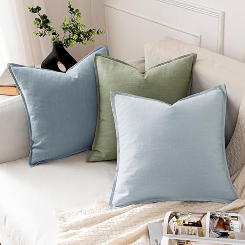 Image of MIULEE Decorative Linen Euro Sham Pillow Covers 22x22 Inch Sage Green Boho Farmhouse Neutral Spring Couch Throw Pillows for Bed Pack of 2 Accent Modern Pillowcase Summer Sofa Livingroom Home Decor