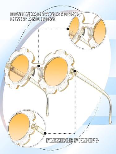 Image of Geyoga Kids Flower Sunglasses Colored Round Flower Glasses Cute Girls Baby Toddler Groovy Sunglasses for Outdoor Party Beach