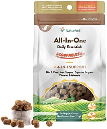 NaturVet Scoopables All-in-One Multivitamin for Dogs – Dog Vitamins and Supplements for Joint Support, Digestion, Skin & Coat Care & Immune – Hickory Smoked Bacon Flavor Vitamin Supplement | 11oz Bag