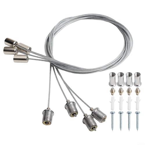 Shophubio Marco de montaje de techo para calentador infrarrojo, soporte de techo de acero inoxidable con cable de acero de 1 m, kit de suspensión de altura ajustable, acabado plateado