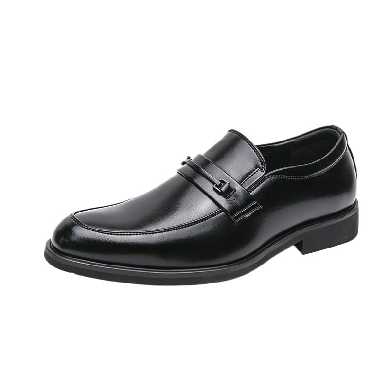 Dress Oxford for Men Vegan Pu Leather Uniform Slip On Pointed Toe Non Slip Low Top Block Heel Working