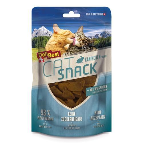 DeliBest Cat Snack aus Kaninchen mit Weissdorn/Katzen Leckerlies getreidefrei/Katzen Snack ünterstützt Herz-Kreislauf-Funktionen, fettarm und proteinreiches Fleisch / 45g