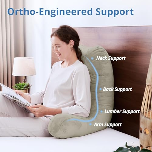 Image of Sasttie Reading Pillow for Bed, Back Pillow for Sitting Up, Linen | 25 inch Backrest Support Cushion for Couch, Sofa, and Floor, Dorm Essentials, OEKO-TEX, Adjustable Down Alternative Fill