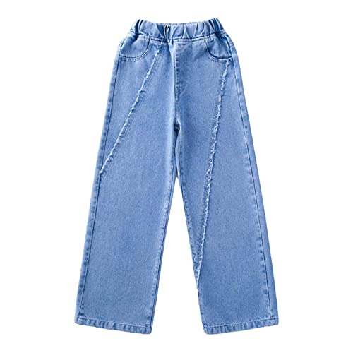 JanJean Kids Girls High Waisted Wide Leg Jeans Casual Loose Straight Jeans Washed Baggy Trousers Raw Hem Denim Trousers3