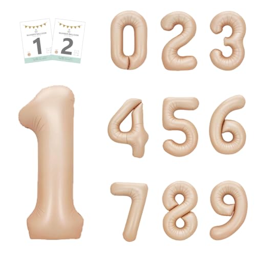 SWEET PARTY 【ベージュ Mサイズ 約70cm 空気入れストロー&説明書付 】数字 風船 大きい ナンバーバルーン ナンバー バルーン パーティー 1歳 2歳 飾り付け 記念日 誕生日 結婚式 100日祝い 飾り くすみカラー (ベージュ 数字5