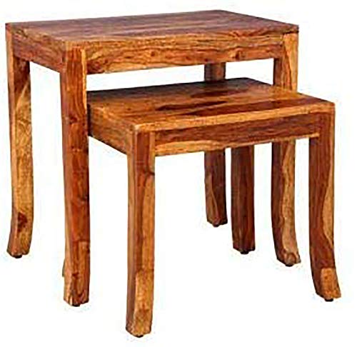 Image of Sheesham Wood Nesting Table Stools for Living Room for Home and Office Decor (Wenge Finish) -Set of 2