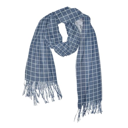 Dark Blue Grid Soft Cashmere Feel Scarf unisex for Men and Women Winter Large Shawl Wrap