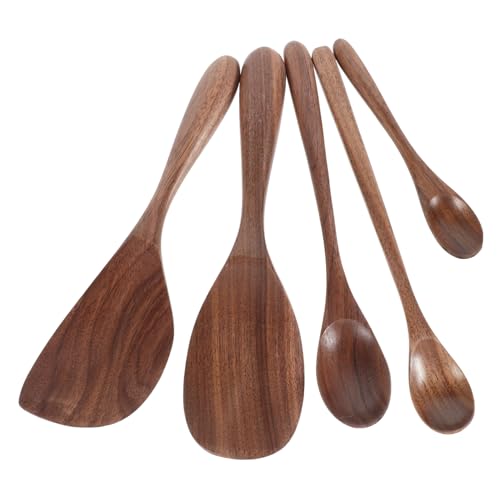 Gadpiparty 5個 胡桃木製キッチン調理器具点 スープスプーン ライススプーン 耐久性と滑らかな仕上げ 木製食器 食洗機対応可能で手入れ簡単