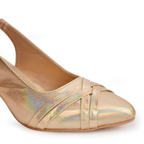 Image of Classic Closed Pointed Toe Mid Block Thick Heel Slingback Pumps for Women Signora105| Glitter Fabric Dress Shoes | Wedding Party | Evening Trendy Signora105