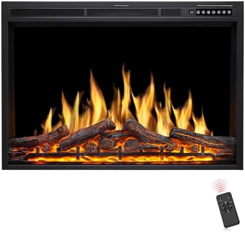 ZAFRO 37” Electric Fireplace Insert with Touch Screen,Realistic Flame and Firewood,Fireplace Heater with Remote,Automatically Adjustable Flame and Logs Color,8 H Timer,750/1500W