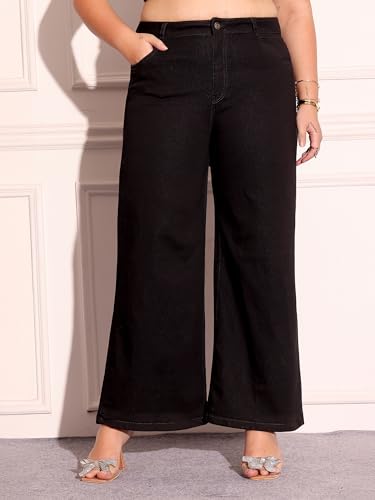 Image of Miss Chase A+ Women's Wide-Leg High Rise Regular-Length Stretchable Denim Jeans