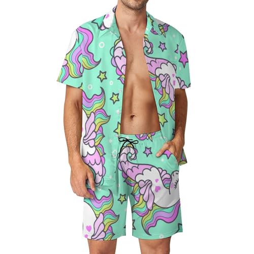 Chemise Hawaïenne Homme Ensemble Short et Pantalon de Plage Été Jolies Licornes S