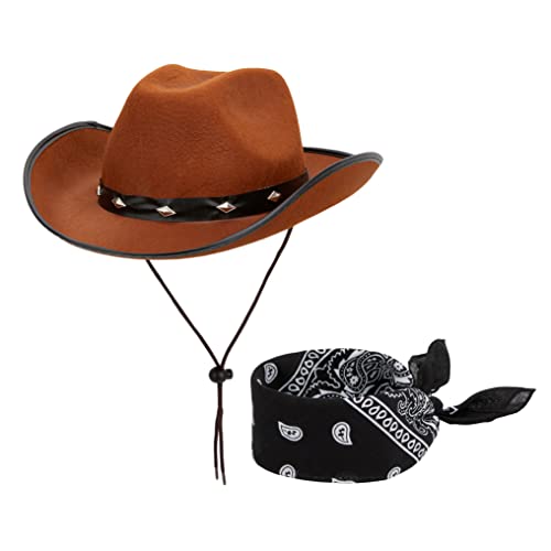Pack 2 Sombreros Vaquero Texano Adulto - Marrón Y Negro, Talla Única, Accesorio Fiesta