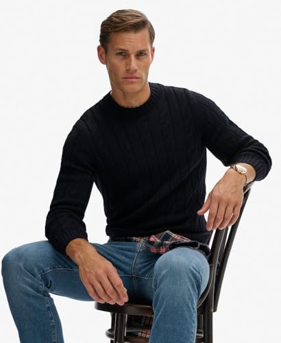 Pull Jacob Cable Superdry Eclipse Navy chaud et épais en taille XL homme