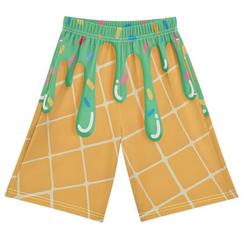 ALAZA Ice Cream Green Pajama Shorts Sleep Shorts Pant Lounge Pajama Bottoms Elastic Waist with Pockets