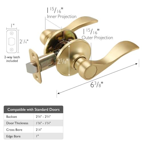 Image of Design House Springdale Passage Door Lever, Satin Brass | Surface, Transitional, Brass, Hardware, 728899