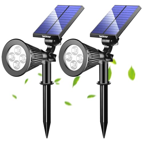 Wilktop Solarstrahler für Außen,LED Solar Strahler Solarleuchte Landscape 3th Version Superhelle Spotlight Solarbetriebene; Wasserdicht für die Hinterhöfe, Gärten, Rasen usw(2er;Warmweiß)