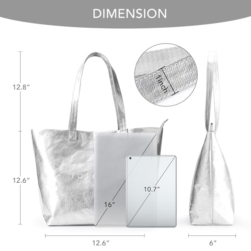 Image of KALIDI PVC Zipper Tote Bag, Jelly Kraft Paper Beach Bag Large Hobo Carry All Travel Shopping Handbag Plastic Shoulder Bag