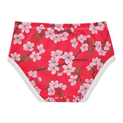 Cherry Blossoms Branches Red Toddler Girl Undies, Girls' Cotton Brief Underwear, 2T–8 Years2