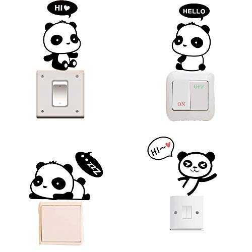 Image of Removable Switch Sticker, 4 Pcs Cute Cartoon Pandas Wall Sticker, Light Switch Decor Decals, Family DIY Decor Art Car Stickers Home Decor Wall Art for Kids Living Room Office Decoration