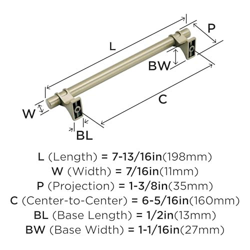 Image of Amerock | Cabinet Pull | Golden Champagne | 6-5 /16 inch (160 mm) Center to Center | Davenport | 1 Pack | Drawer Pull | Drawer Handle | Cabinet Hardware
