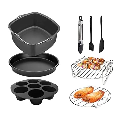 Square Air Fryer Accessories, Set of 8 Fit for COSORI 5.5L, Instant Vortex Plus, Tefal XXL, COSORI 6.4L & Most 5.5L and Larger Capacity Air Fryers, Include Cake Pizza Pan, Rack, Egg Bite Mold, etc Cover