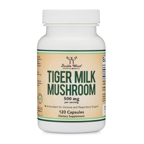 Double Wood Supplements Tigers Milk Mushroom Supplement (Lignosus Fungi) 500mg per Serving 120 Capsules (Antioxidant for Respiratory and Lung Health Support) Vegan Safe Non-GMO