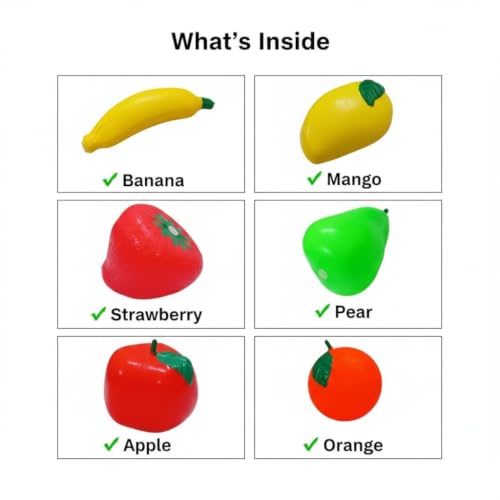 Image of SHAKTISM Pretend Play Plastic Fruits and Vegetables Toys for Kids, Kitchen Food Cooking Toy Set, PVC Material, Realistic Learning Playset for Boys and Girls (Fruit 6Pc Set)