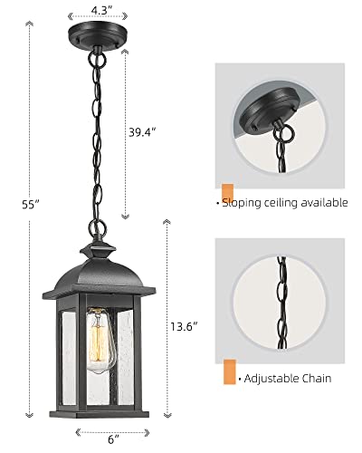 Femila Outdoor Pendant Lights For Porch, Exterior Hanging Latern Outdoor Hanging Light Fixture, Black Finish With Clear Glass, 4Fd54H Bk #TOP5