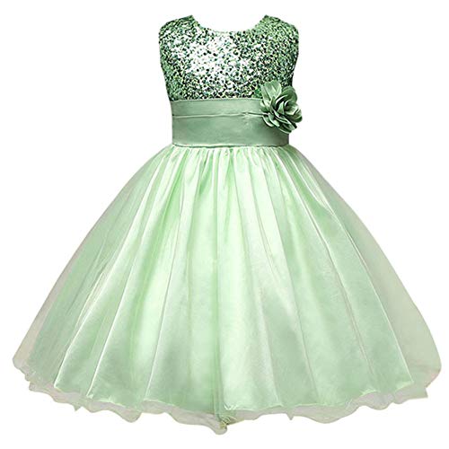 Huatime Muchachas Bautismo Princesa Vestido - Sin Mangas Dama de Honor Bautizo Fiesta de Baile Niños Chicas Bling Lentejuelas Flor Tutu Vestido Fiesta Boda Bebé