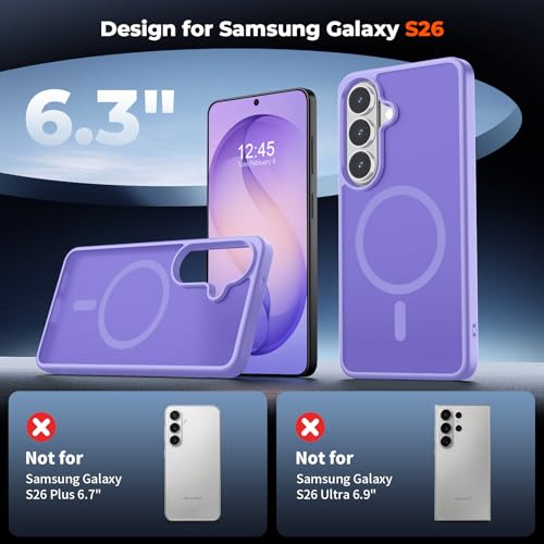 Image of SUPFINE Magnetic for Samsung Galaxy S26 Case with Screen Protector, (Built-in Magnets) (Military Grade Drop Protection) Slim Translucent Shockproof Phone Case,Purple