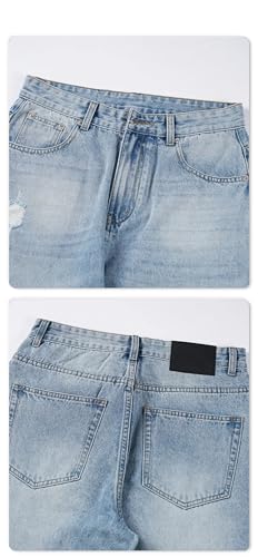 Men's American Light-Colored Ripped Jeans Loose Casual Retro Straight Tapered Jeans2