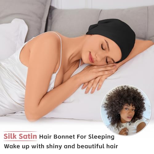 Image of ZHENSILK Silk Bonnet for Sleeping Women, Adjustable Silky Satin Lined Sleep Cap, Silk Hair Wrap Slouch Beanie Hat