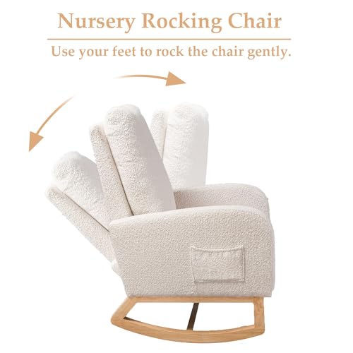 Nurseryrockingchairwithfootrestupholsteredgliderchairwithtwosidepocketshighbacknursingchairrockeraccentarmchairforbedroomlivingroomivory Urban Country Home Decor Nursery rocking chair with foot rest upholstered glider chair with two side pockets high back nursing chair rocker accent armchair for bedroom living room ivory urban country home decor
