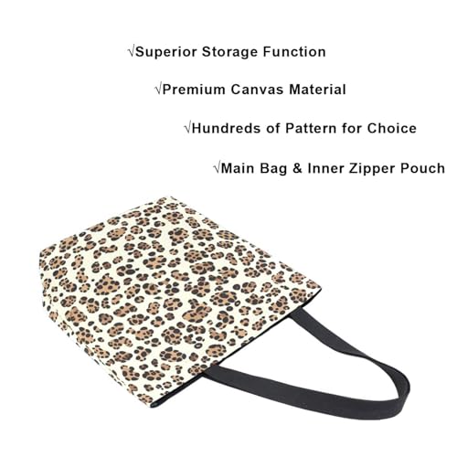 Extra Large Shoulder Tote Bag for Beach Travel Weekender Gym Leopard Print Brown Animal Black Reusable Grocery Canvas Shopping Bag4