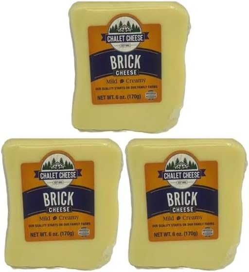 Brick Cheese 3-Pack – Traditional Wisconsin Brick Cheese, Mild & Creamy Semi-Soft Cheese, Classic Midwest Specialty