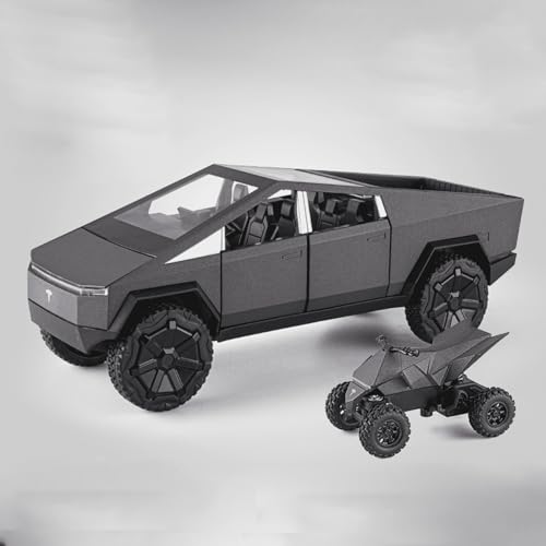 Image of DEOXY 1:32 Scale Tesla Cybertruck Model Collection Enthusiasts Toy Pull Back Pick-Up Truck with Sound and Light, Alloy Diecast Cyber-Truck Toys for Kids Gift (Not Including Mini Car - Black)
