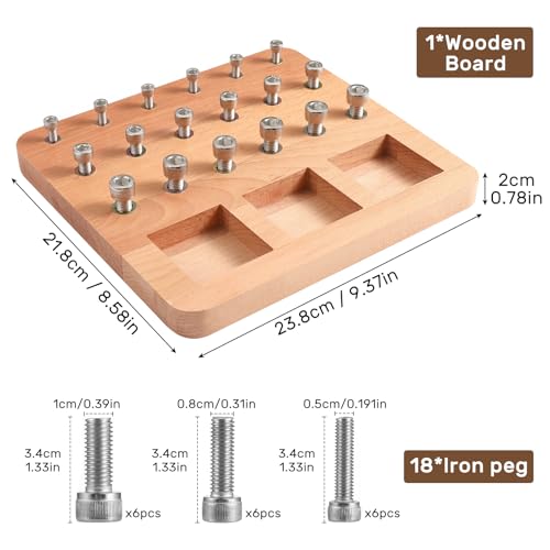 Wooden Peg board for Occupational Therapy with 3 Sizes of Pegs and Holes, Wood Pegboard for Finger Dexterity, Hands Therapy Peg Board to Improve Finger Motor Skills and Hand-Eye Coordination, 18 Holes - Image 4