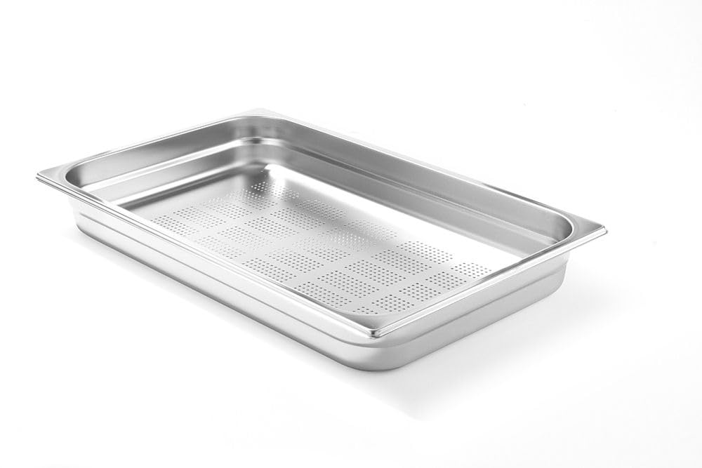 HENDI Contenitore Gastronorm, GN 1/1, con lati e fondo perforati, contenitore GN, impilabile, bordi arrotondati, resistente alla temperatura da -40° a 300°C, 28L, altezza: 200mm, acciaio inox 18/10
