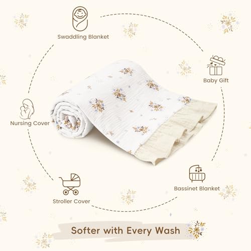Image of david's kids Flounce Muslin Baby Blanket for Girls Boys, 100% Cotton Soft Crib Swaddle Blankets, Reversible & Breathable Nursery Bedding for Newborns Toddlers, 47 x 47 Inches (Little Floral)