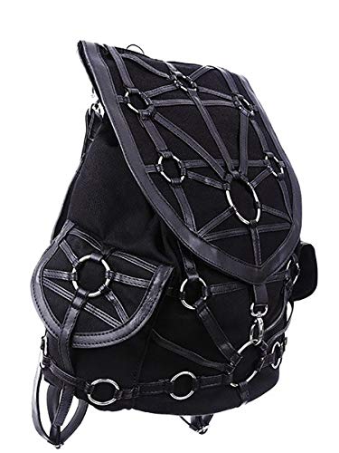 Restyle Gothic Black O-Ring Harness Denim Fashion Backpack3