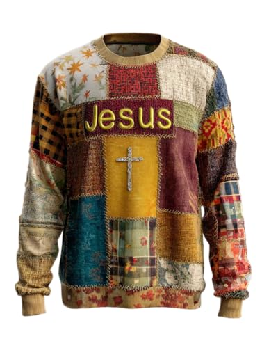 Men's Vintage Faith Cross Jesus Art Print Sweatshirt Thanksgiving Sweatshirt